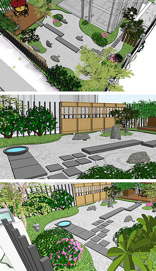 日式風(fēng)格庭院枯山水景觀設(shè)計(jì)9套SU模型下載-編號19007380-景觀小品